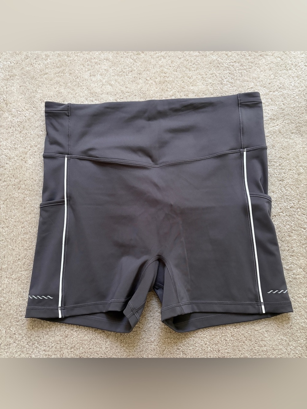 Fabletics Women’s High-Rise Motion 365+ Bike Shorts - Charcoal with White Trim